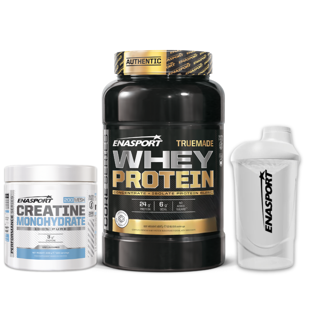 Pack Truemade Whey Protein 907gr + Creatina Monohidrato 300g + Enasport Shaker Wave Blanco 600 MLT