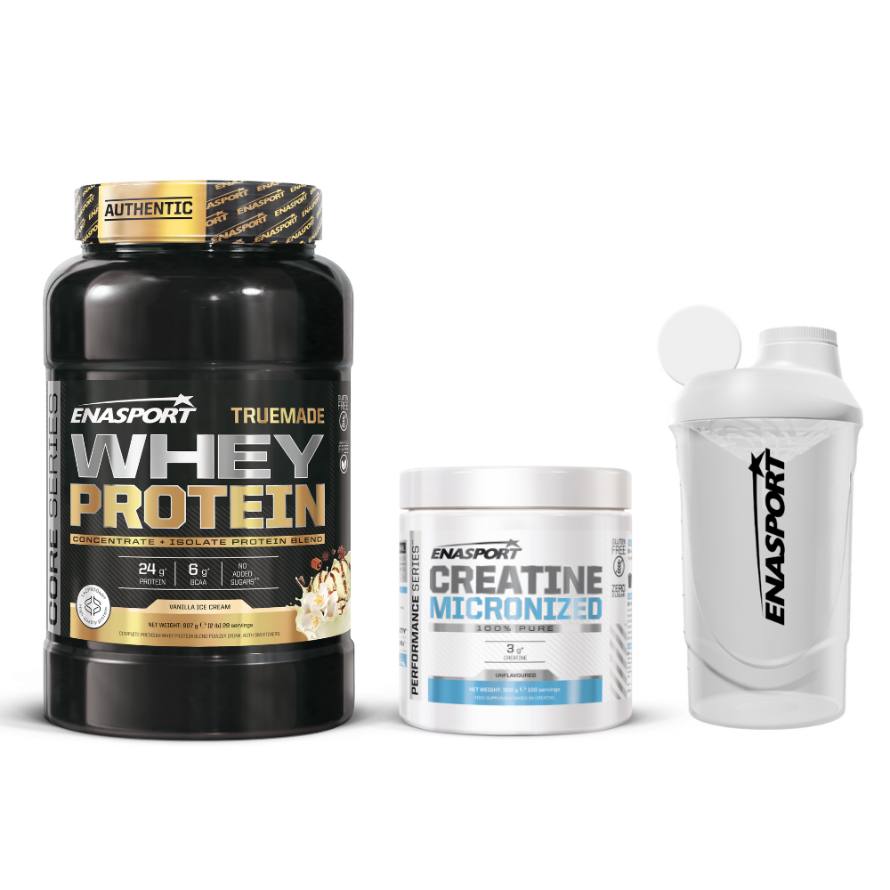 Pack Truemade Whey Protein 907gr + Creatina Monohidrato 300g + Enasport Shaker Wave Blanco 600 MLT