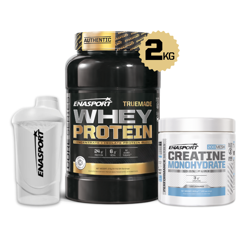 Pack Truemade 2kg + Creatina 300gr + Enasport Shaker Wave Blanco 600 MLT